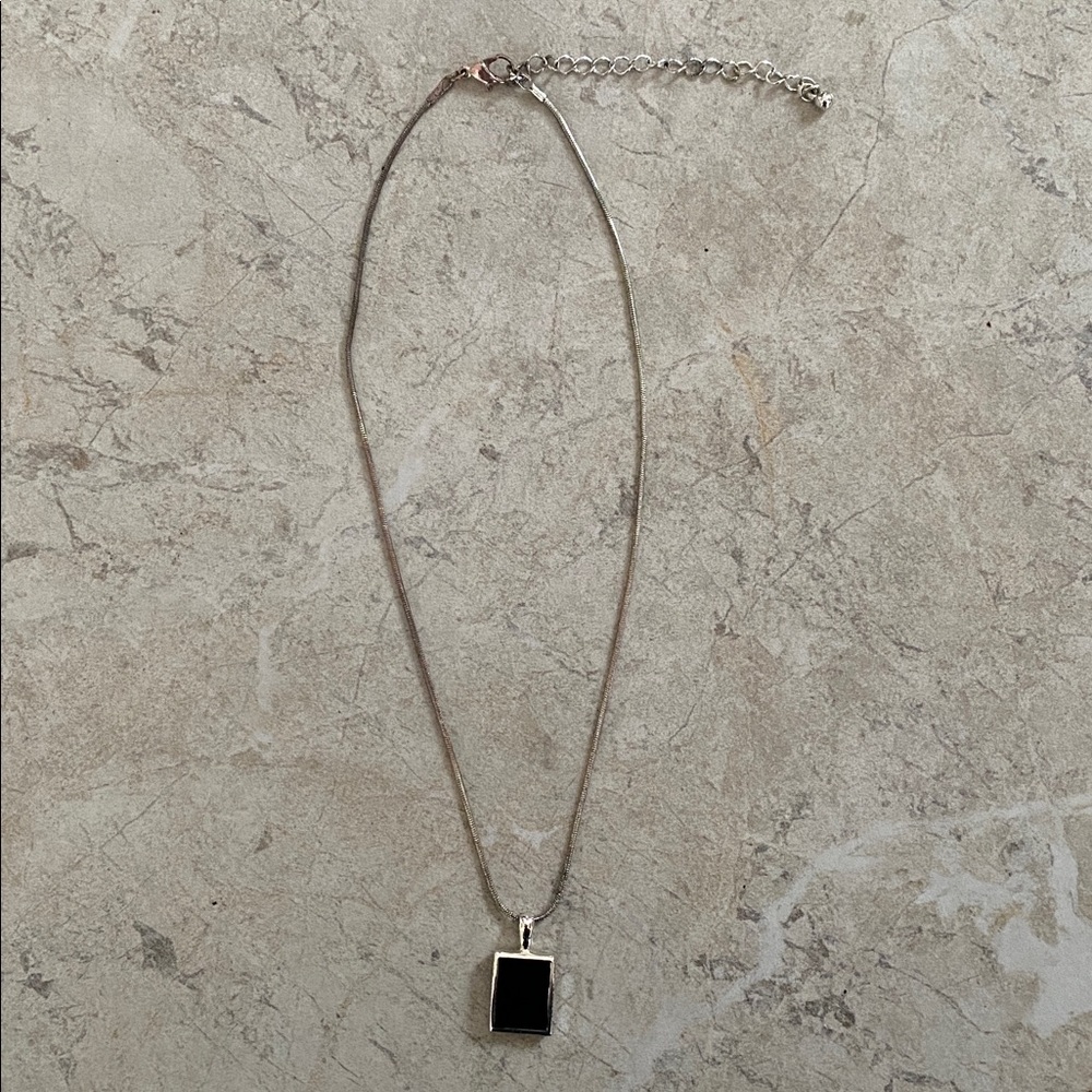 Onyx Rectangular Silver Encased Necklace - image 2